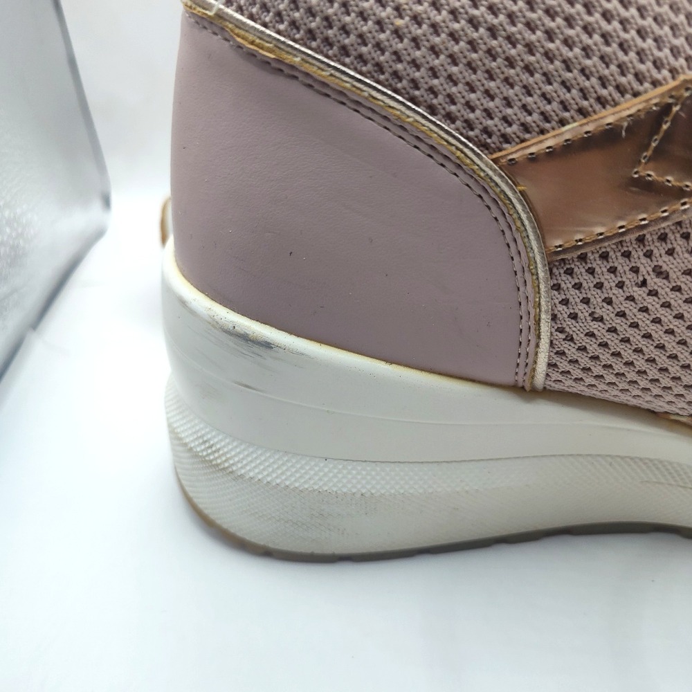 Michael Kors Markie Bootie Pink Sneakers Rose Gold Shoes Size 9.5 Stretch Knit - Picture 10 of 16